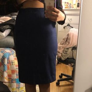 Navy Blue Fitted Midi Skirt